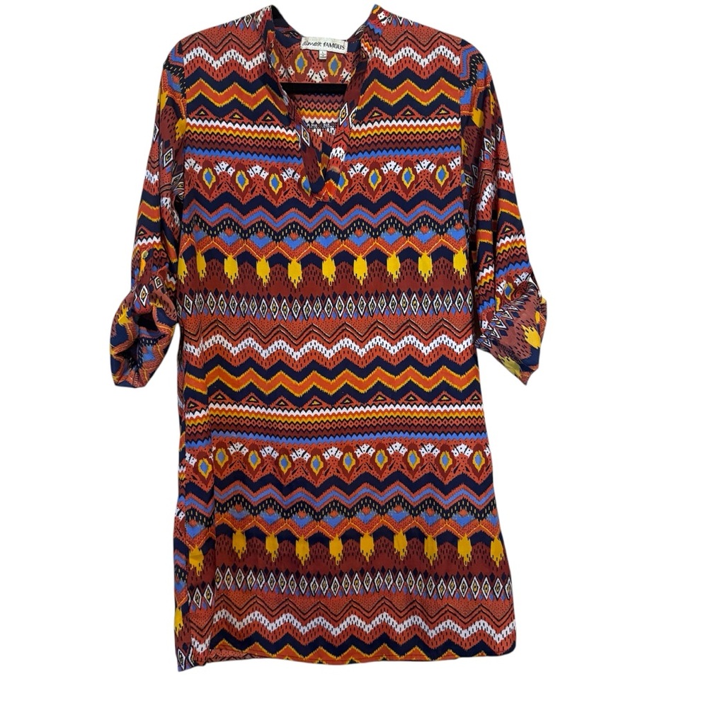 Almost Famous Colorful Geometric Pattern Tunic mini Dress